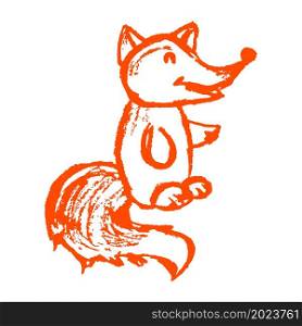 Fox. Icon in hand draw style. Drawing with wax crayons, colored chalk, children&rsquo;s creativity. Vector illustration. Sign, symbol, pin. Icon in hand draw style. Drawing with wax crayons, children&rsquo;s creativity