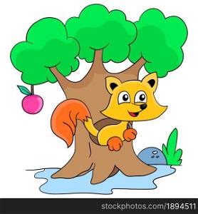 fox is nesting in the tree. cartoon illustration cute sticker
