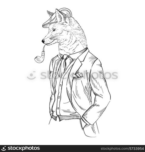 fox male dressed up in retro style smoking tube