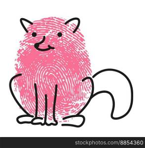Fox or wolf line art drawing for children. Isolated mammal animal with muzzle. Fingerprint trace with creature character with tail and smile on face. Sticker or emoticon personage. Vector in flat . Drawing fingerprint with line art of wolf or fox