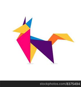 Fox origami. Abstract colorful vibrant fox logo design. Animal origami. Vector illustration