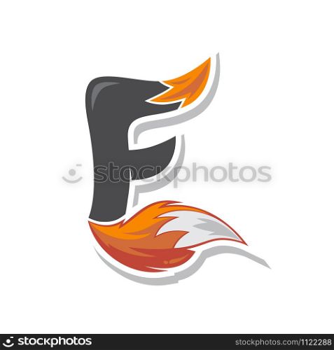fox tail fire logo logotype alphabet initial letter design vector art illustration. fox tail fire logo logotype alphabet initial letter design vector art