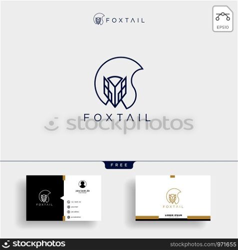 fox tail monoline logo template vector illustation and business card design. fox tail monoline logo template and business card