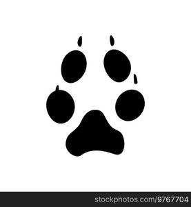 Fox tracks or footprints isolated black silhouette icon. Vector savanna animal steps on ground in mud, hunting sport emblem. Jaguar, tiger or lion wildlife cat foot prints with claws or nails. Wild fox animal footprints black silhouette icon