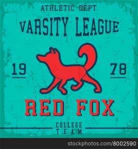 Fox vintage poster. Red fox vintage poster. T-shirt print design. Vector illustration.