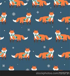 Fox with snow flakes seamless pattern background