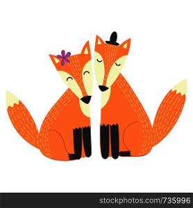 Foxes couple isolated element. Vector illustration