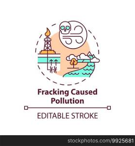 Fracking caused pollution concept icon. Environmental Impacts idea thin line illustration. Vector isolated outline RGB color drawing. Ecological compensation, Climate justice. Editable stroke. Fracking caused pollution concept icon