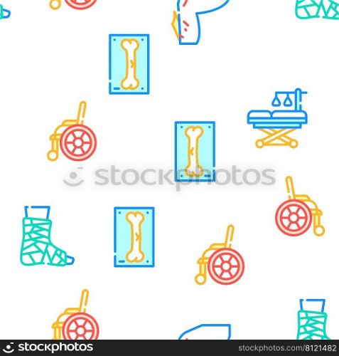 Fracture Accident Collection Vector Seamless Pattern Color Line Illustration. Fracture Accident Collection Icons Set isolated illustration