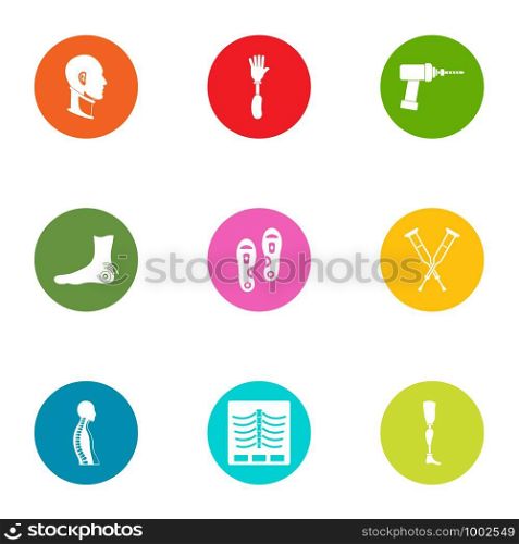 Fracture icons set. Flat set of 9 fracture vector icons for web isolated on white background. Fracture icons set, flat style