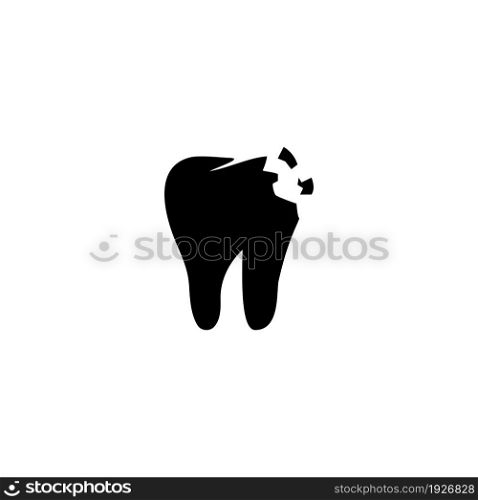Fractured or Cracked Tooth, Dental Problem. Flat Vector Icon illustration. Simple black symbol on white background. Cracked Tooth, Dental Problem sign design template for web and mobile UI element. Fractured or Cracked Tooth, Dental Problem Flat Vector Icon