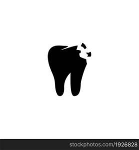 Fractured or Cracked Tooth, Dental Problem. Flat Vector Icon illustration. Simple black symbol on white background. Cracked Tooth, Dental Problem sign design template for web and mobile UI element. Fractured or Cracked Tooth, Dental Problem Flat Vector Icon