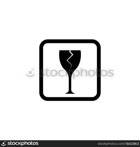 Fragile flat icon with crack and black frame isolated on white background. Fragile package symbol. Label vector illustration