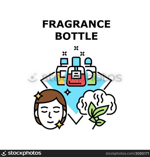 Fragrance Bottle Vector Icon Concept. Fragrance Bottle Packaging, Aromatic Elegant And Luxury Perfume Prepared From Natural Plant Ingredient. Glamor Cosmetic Essence Liquid Color Illustration. Fragrance Bottle Vector Concept Color Illustration