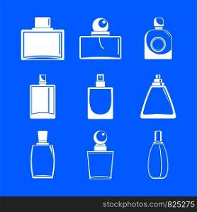 Fragrance bottles aroma flavor perfume icons set. Simple illustration of 9 fragrance bottles aroma flavor perfume vector icons for web. Fragrance bottles perfume icons set, simple style