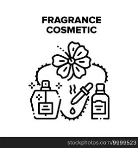Fragrance Cosmetic Perfume Vector Icon Concept. Fragrance Cosmetic Bottle Spray And Flavor Essential Oil Package With Pipette. Natural Aromatic Liquid Product, Aroma Hygiene Lotion Black Illustration. Fragrance Cosmetic Perfume Vector Black Illustrations