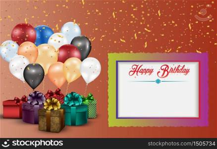 Frame and color balloons and gift boxes.Vector
