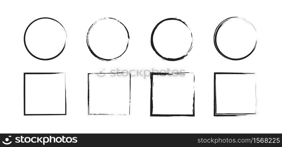 Frame brush art line. Round and square background. Abstract black vector illustration.