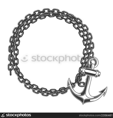Frame chain and anchor in engraving style. Design element for poster, card, banner, sign. Vector illustration