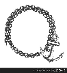 Frame chain and anchor in engraving style. Design element for poster, card, banner, sign. Vector illustration