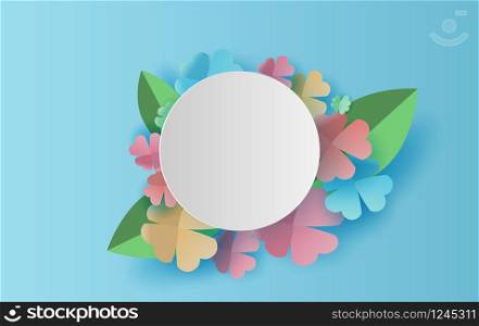 Frame circle for your texture.Holiday Easter day poster element decoration.Creative origami paper cut and craft style in pastel colorful.Spring season banner.Graphic background. vector illustration.