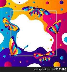 Frame design with butterflies. Colorful bright abstract insects.. Frame design with butterflies.