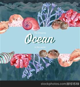 Frame design with sealife theme, creative contrast color vector illustration template.