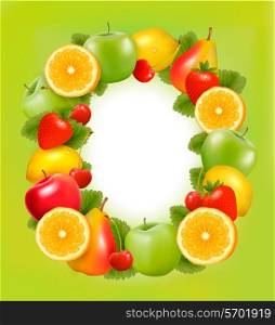 Frame made of fresh juicy fruit. Vector. . Frame made of fresh juicy fruit. Vector