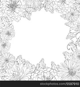Frame of beautiful chrystant flowers, isolated on biege. Vector illustration.