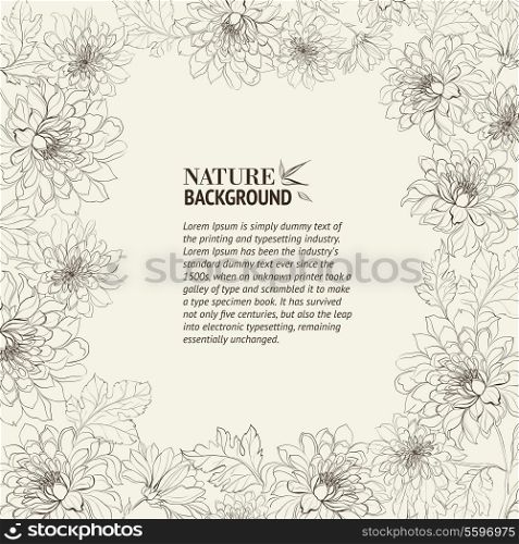 Frame of chrysanthemum over gray background. Vector illustration.