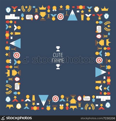 Frame of flat colorful award icons. Vector colorful set of prizes and trophy signs. Design elements. Illustration in flat style.