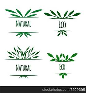 Frame of green leaves with place for text. Natural product labels.Vector element for your design.. Frame of green leaves with place for text. Natural product labe
