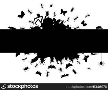 Frame of insects. The black framework and insects creep from it. A vector illustration