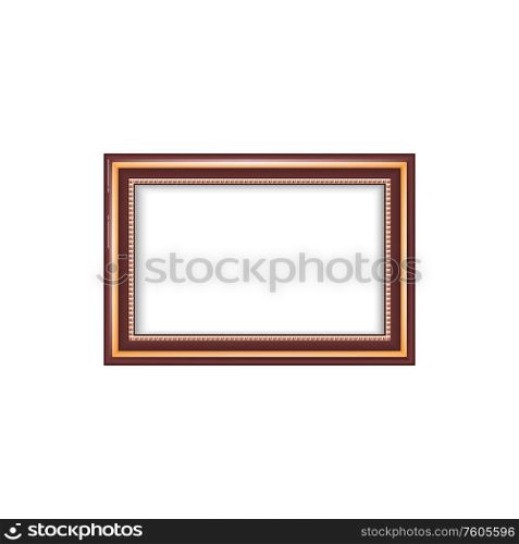 Frame of mirror or picture in museum gallery isolated empty border. Vector vintage photoframe, interior decor. Picture frame decoration in museum, blank border