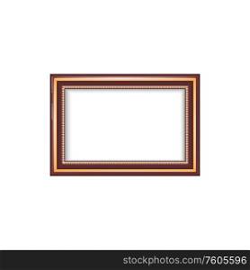 Frame of mirror or picture in museum gallery isolated empty border. Vector vintage photoframe, interior decor. Picture frame decoration in museum, blank border