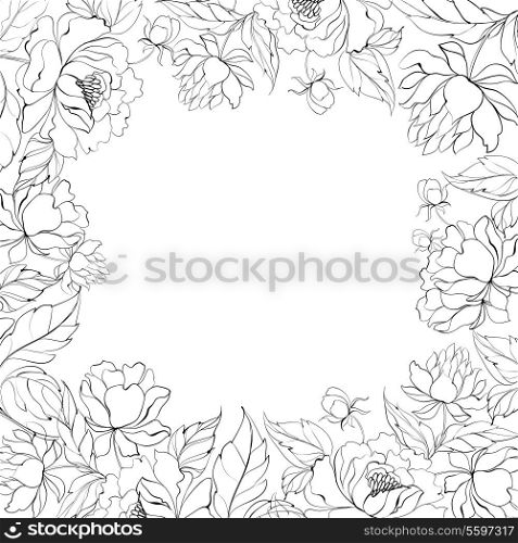 Frame of Peony isolated on white. Vector illustration.