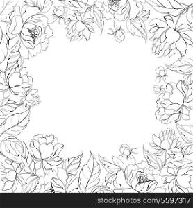 Frame of Peony isolated on white. Vector illustration.