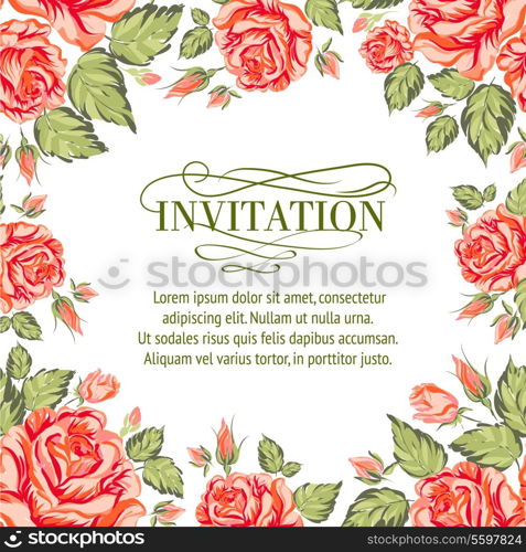 Frame of red roses on a white background. Vector illustration