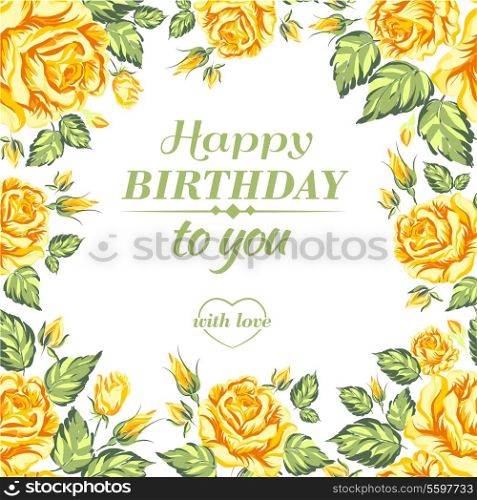 Frame of yellow roses on a white background. Vector illustration