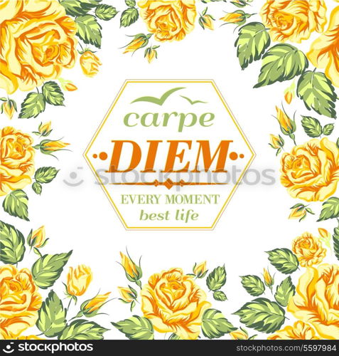Frame of yellow roses on a white background. Vector illustration