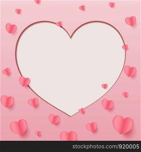Frame Paper Style love of valentine day , Paper heart , heart outer frame with copy space inner , vector illustration background