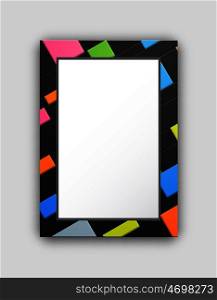 Frame pattern with abstract color squares on black background, empty inside, picture represented on vector illustration isolated on white. Frame Pattern with Abstract Color Squares on Black
