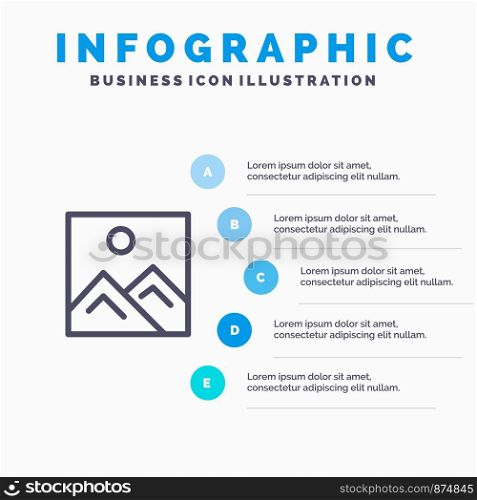 Frame, Picture, Image, Education Blue Infographics Template 5 Steps. Vector Line Icon template