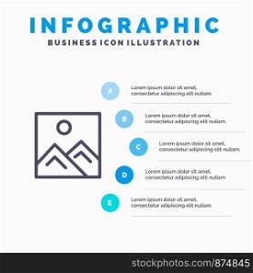 Frame, Picture, Image, Education Blue Infographics Template 5 Steps. Vector Line Icon template
