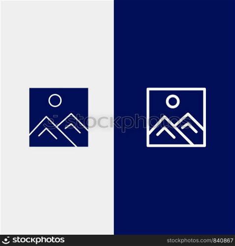Frame, Picture, Image, Education Line and Glyph Solid icon Blue banner