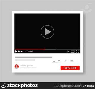Frame video player interface. Design mockup video channel pc. Tube window template with subscribe for web, media app.Player screen with navigation icon. Modern layout tube interface. vector eps10. Frame video player interface. Design mockup video channel pc. Tube window template with subscribe for web, media app.Player screen with navigation icon. Modern layout tube interface. vector