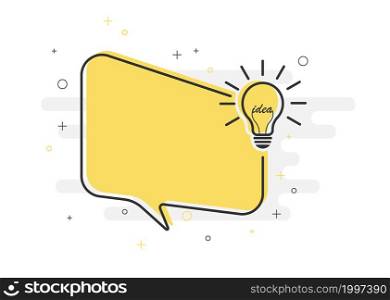 Frame with a light bulb. A rectangular speech bubble and a lamp with a place for text. Flat design.
