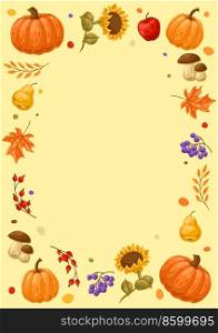 Frame with autumn plants. Harvest illustration of seasonal vegetables and leaves.. Frame with autumn plants. Harvest illustration of vegetables and leaves.