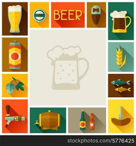 Frame with beer icons and objects in flat style.. Frame with beer icons and objects in flat style