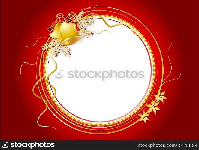 Frame with christmas bells and pine branches, vector illustration